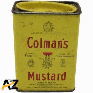 Vintage Colman's MUSTARD METAL SPICE TIN CAN OLD Bulls Head England yellow can 2